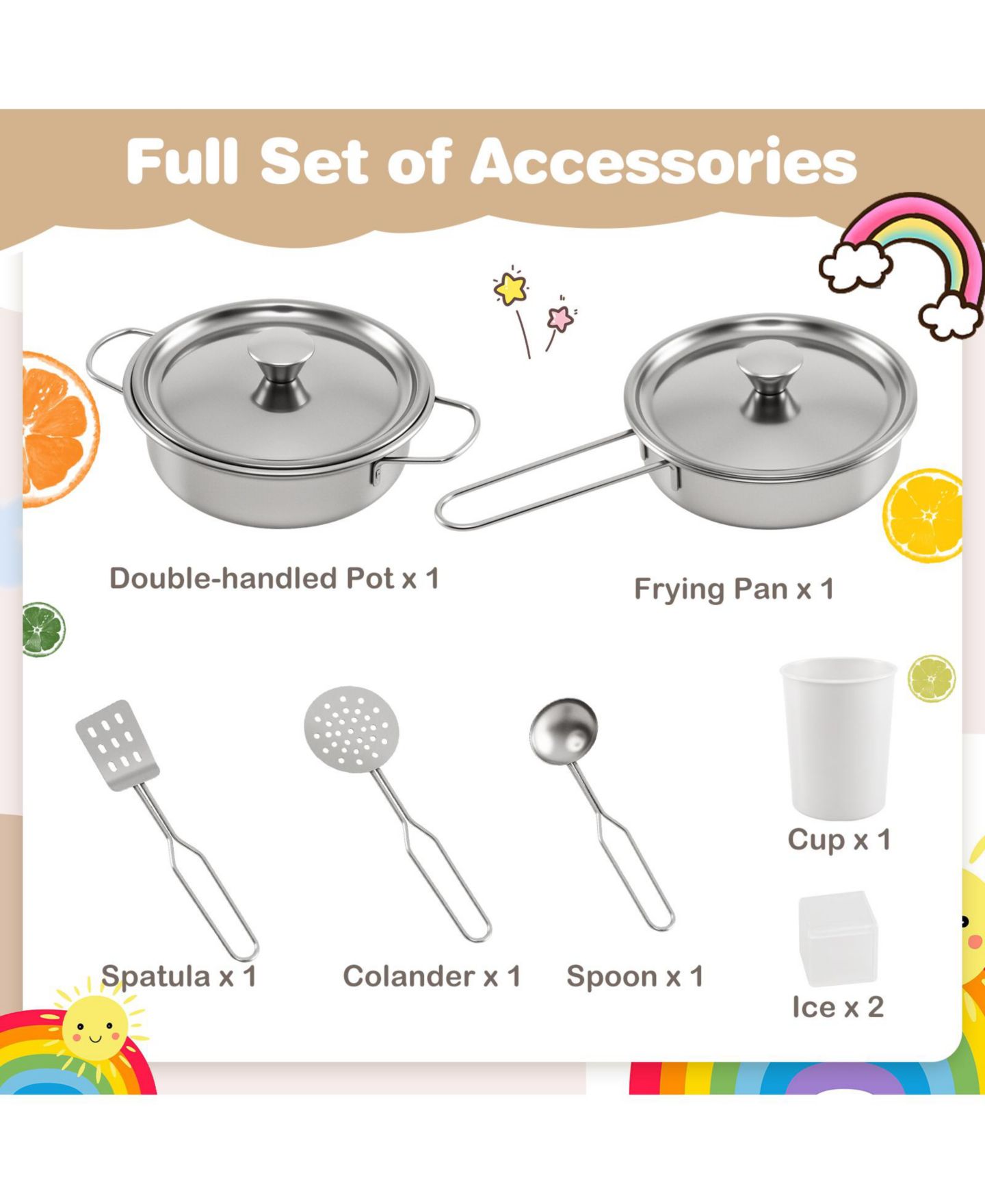 Детские игрушки SKONYON Wooden Corner Multi-Piece Play Kitchen Set with Lights and Sounds, Ages 3+, цвет: Коричневый — фото 9