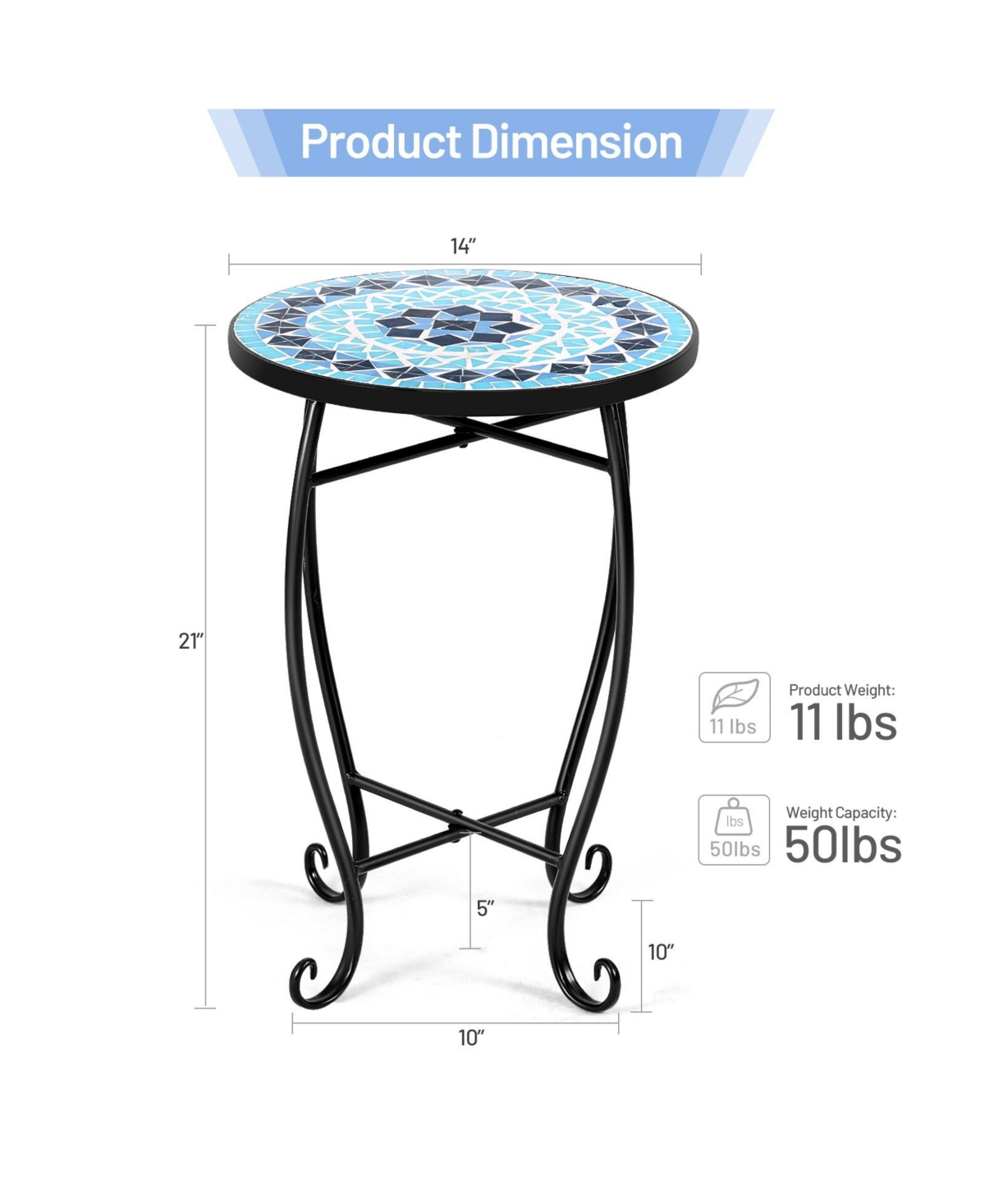 Sugift Outdoor Indoor Steel Accent Plant Stand Cobalt Table-Blue