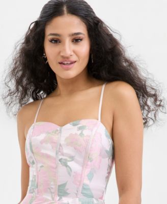 Juniors' Jacquard Lace-Up-Back Gown