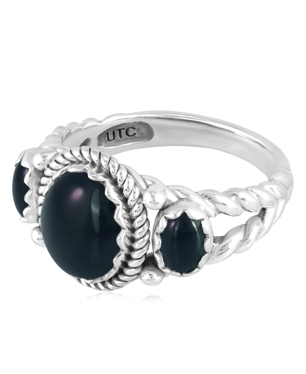 American West Jewelry Sterling Silver Black Agate 3-Stone Ring