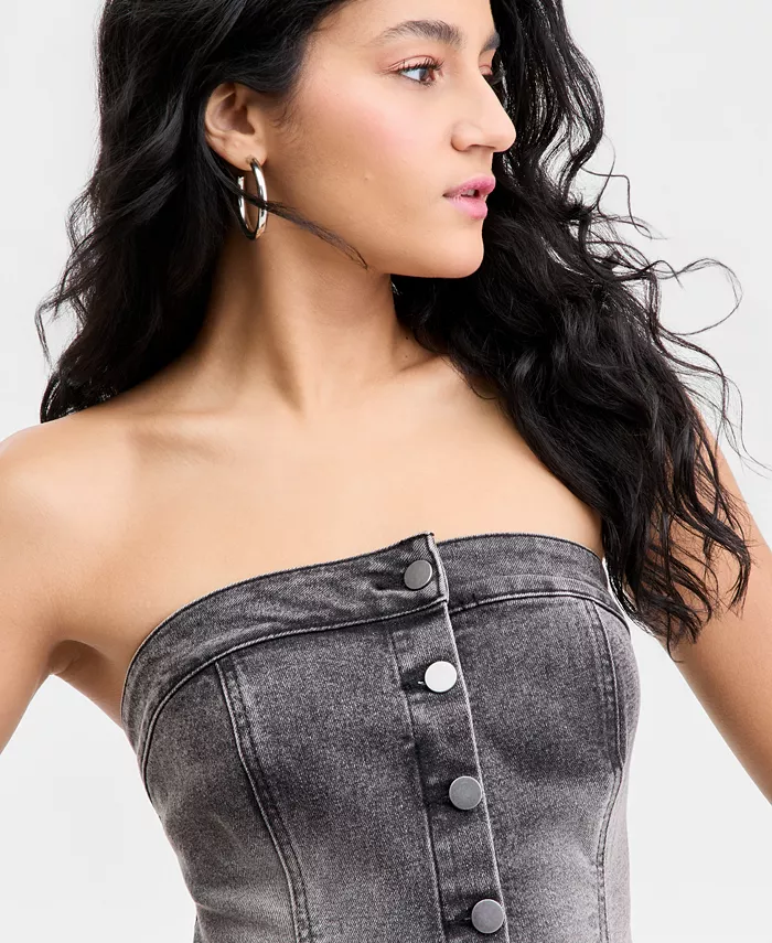Women's Denim Button-Front Bustier, Macy's Exclusive - thumbnail 3