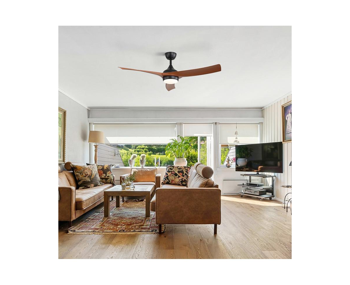 Sofucor 52-inch Modern Black Standard 3-Blade Ceiling Fan With Remote and Led Light