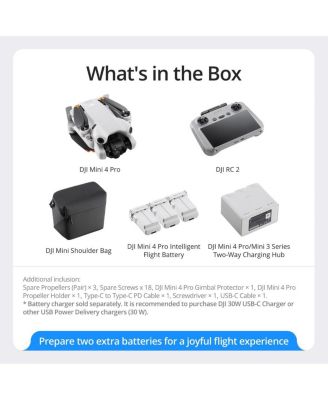 DJI Mini 4 Pro Drone Fly More Combo with DJI RC 2 (Screen Remote Controller) Folding Mini-Drone, 2 Extra Batteries, Bundle with Claw Lanyard,