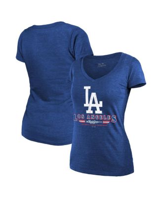 Majestic Threads - Women's Royal Los Angeles Dodgers 2025 National League Champions Hullabaloo Tri-Blend Modest V-Neck T-Shirt
