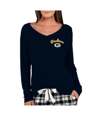 Concepts Sport - Women's Black Green Bay Packers Marathon Knit Long Sleeve Lightweight V-Neck Lounge Top