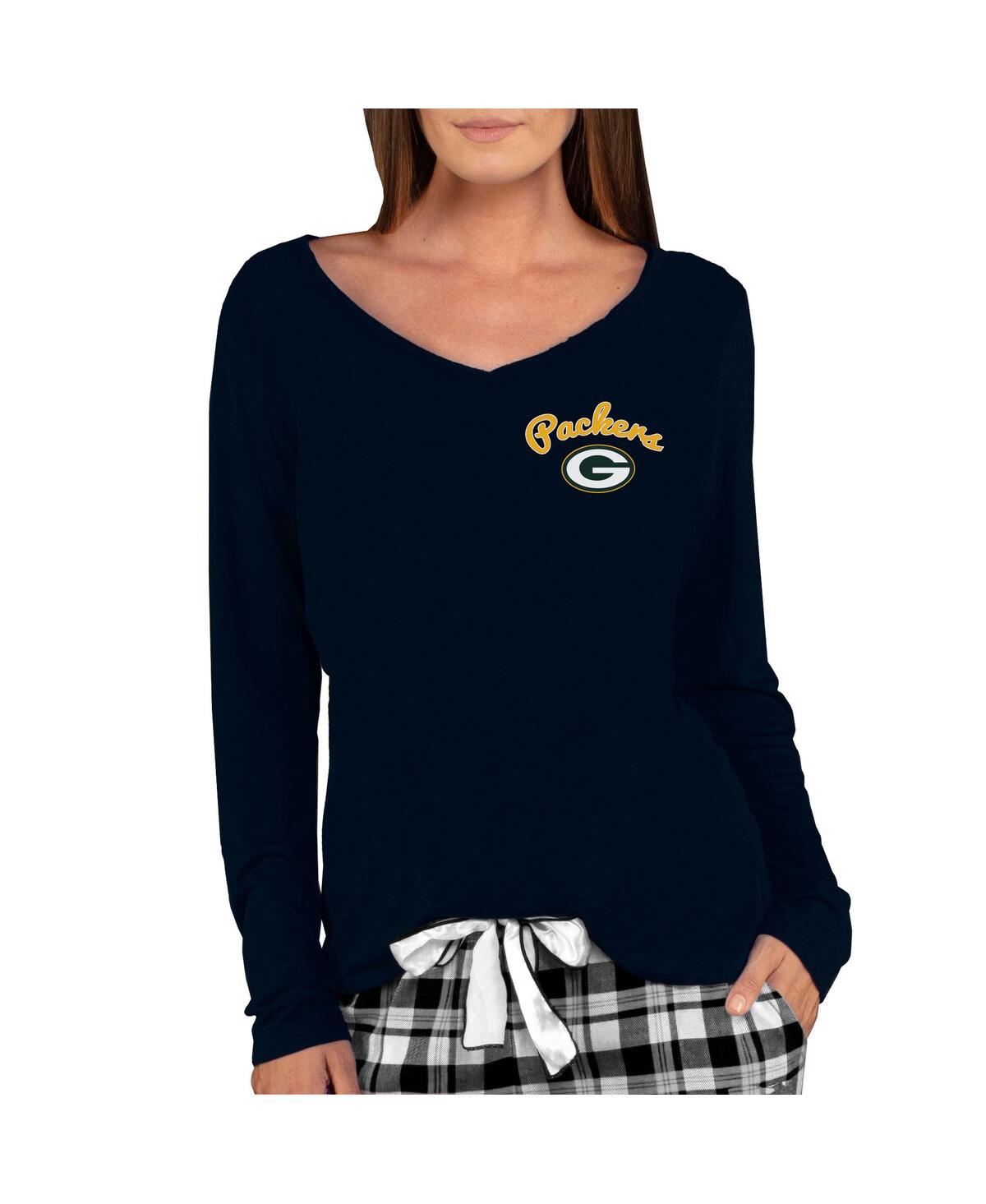 Concepts Sport Women's Black Green Bay Packers Marathon Knit Long Sleeve Lightweight V-neck Lounge Top In Black