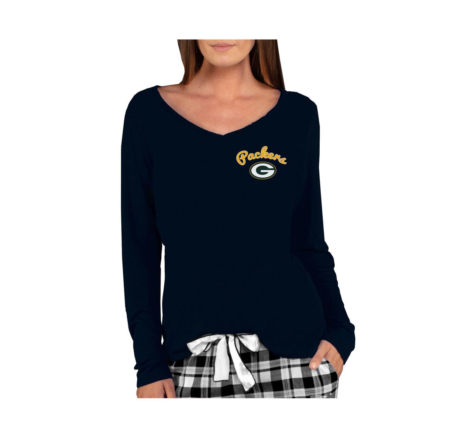 Women's Black Green Bay Packers Marathon Knit Long Sleeve Lightweight V-Neck Lounge Top