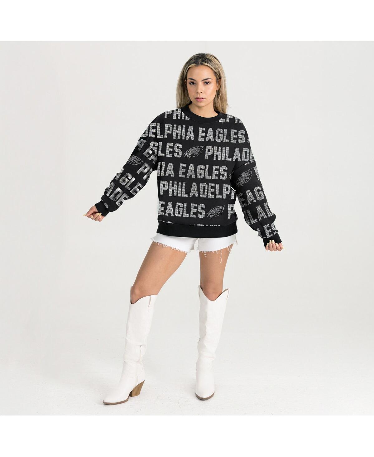 Gameday Couture Women's Black Philadelphia Eagles Oversized Hype Era Rhinestone Text Sweatshirt In Black