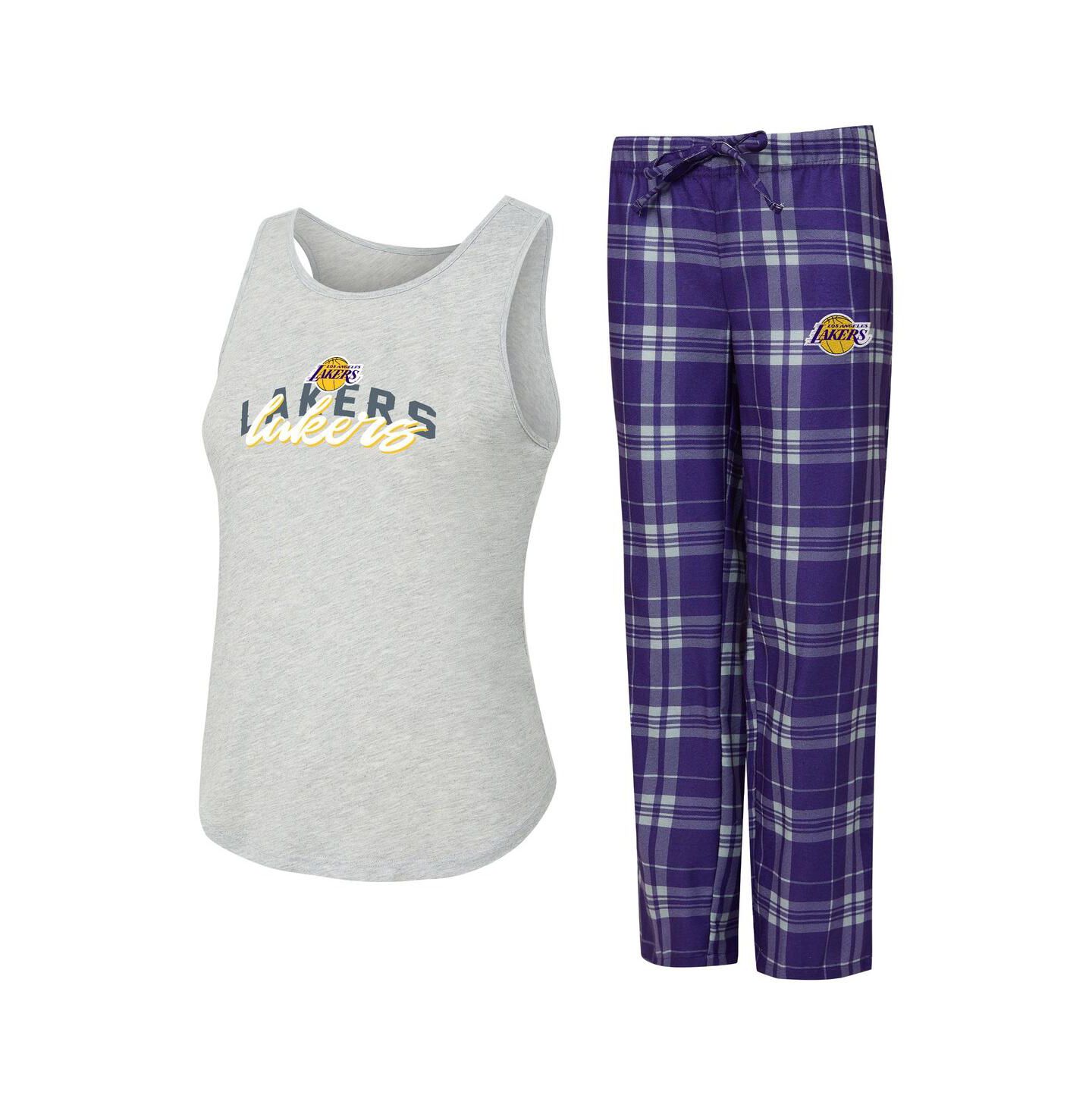 Женский комплект Concepts Sport 2-Piece Purple/Heather Gray Los Angeles Lakers Regulate Tank Pants Set — фото 1