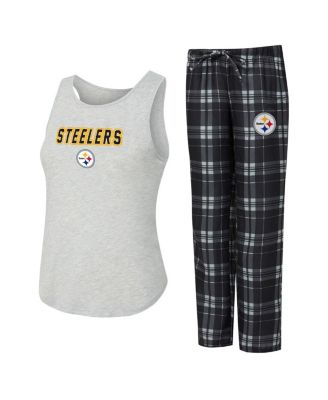 Concepts Sport - Women's Heather Gray/Black Pittsburgh Steelers Regulate Plaid Tank Top Pants Sleep Set