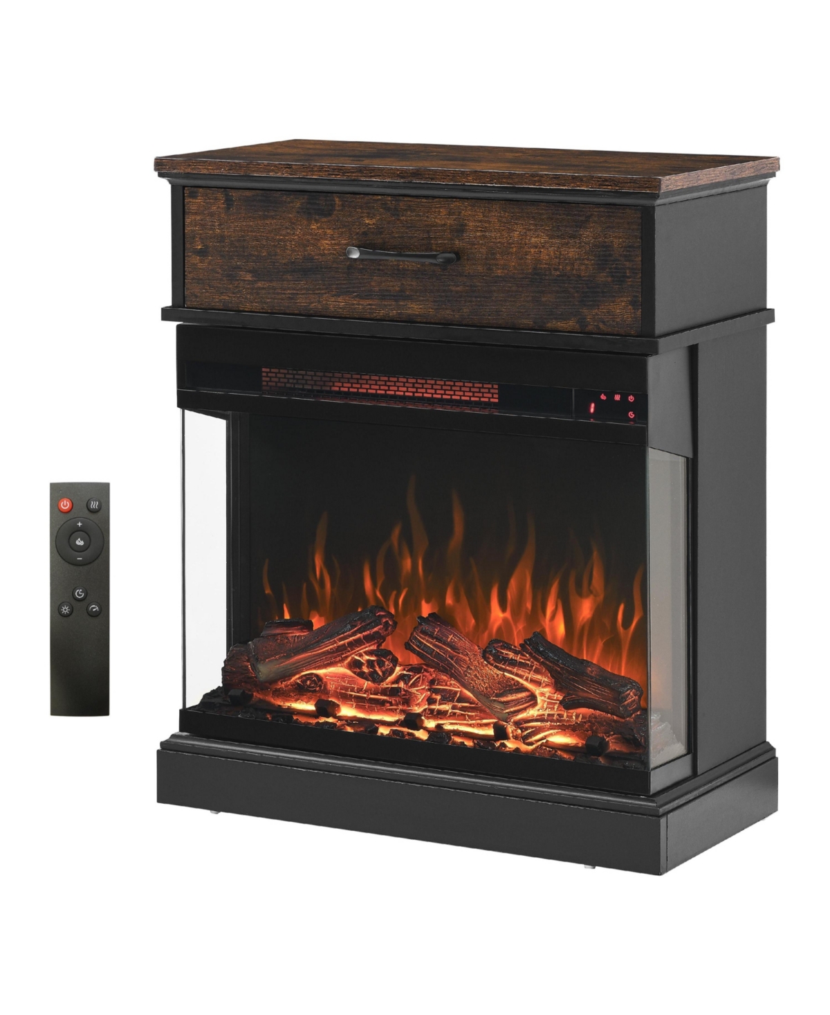 Flynama 25 inch Stand Side Table with 3-Sided glass Electric Fireplace