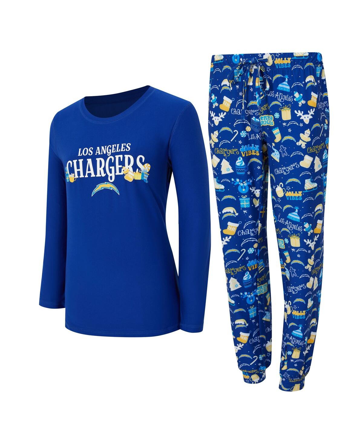 Concepts Sport Women's 2-piece Royal Los Angeles Chargers Chestnut Long Sleeve T-shirt And Pant Sleep Set In Blue