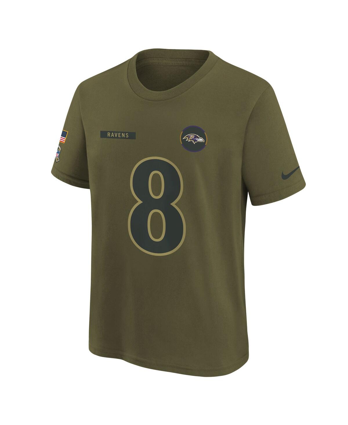 Nike Big Boys and Girls Lamar Jackson Olive Baltimore Ravens 2025 Salute to Service Name Number T-Shirt