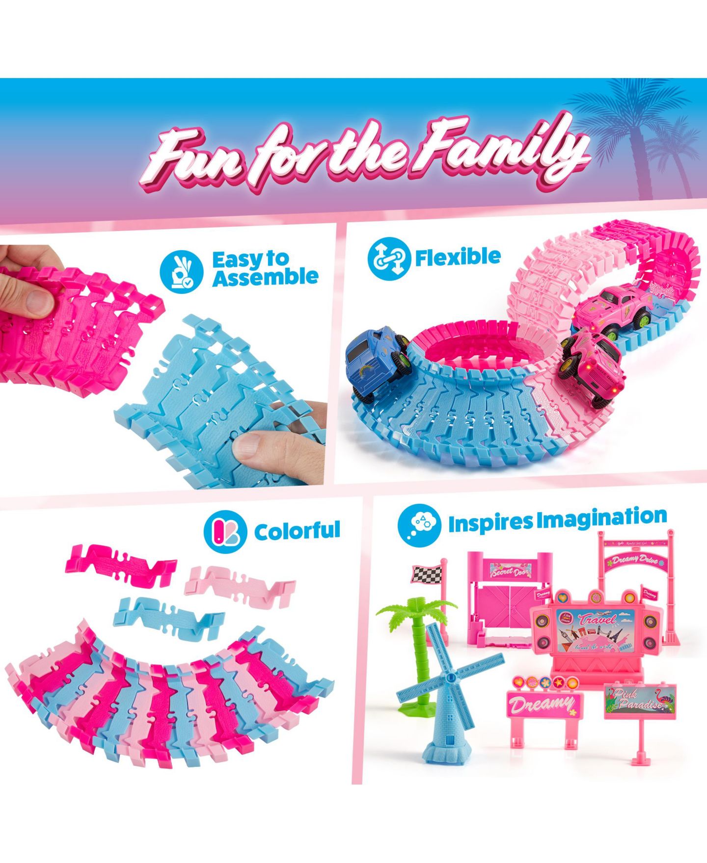 Детские конструкторы USA Toyz Pink Paradise 225-Piece Snap Tracks Set, Ages 3+ — фото 5