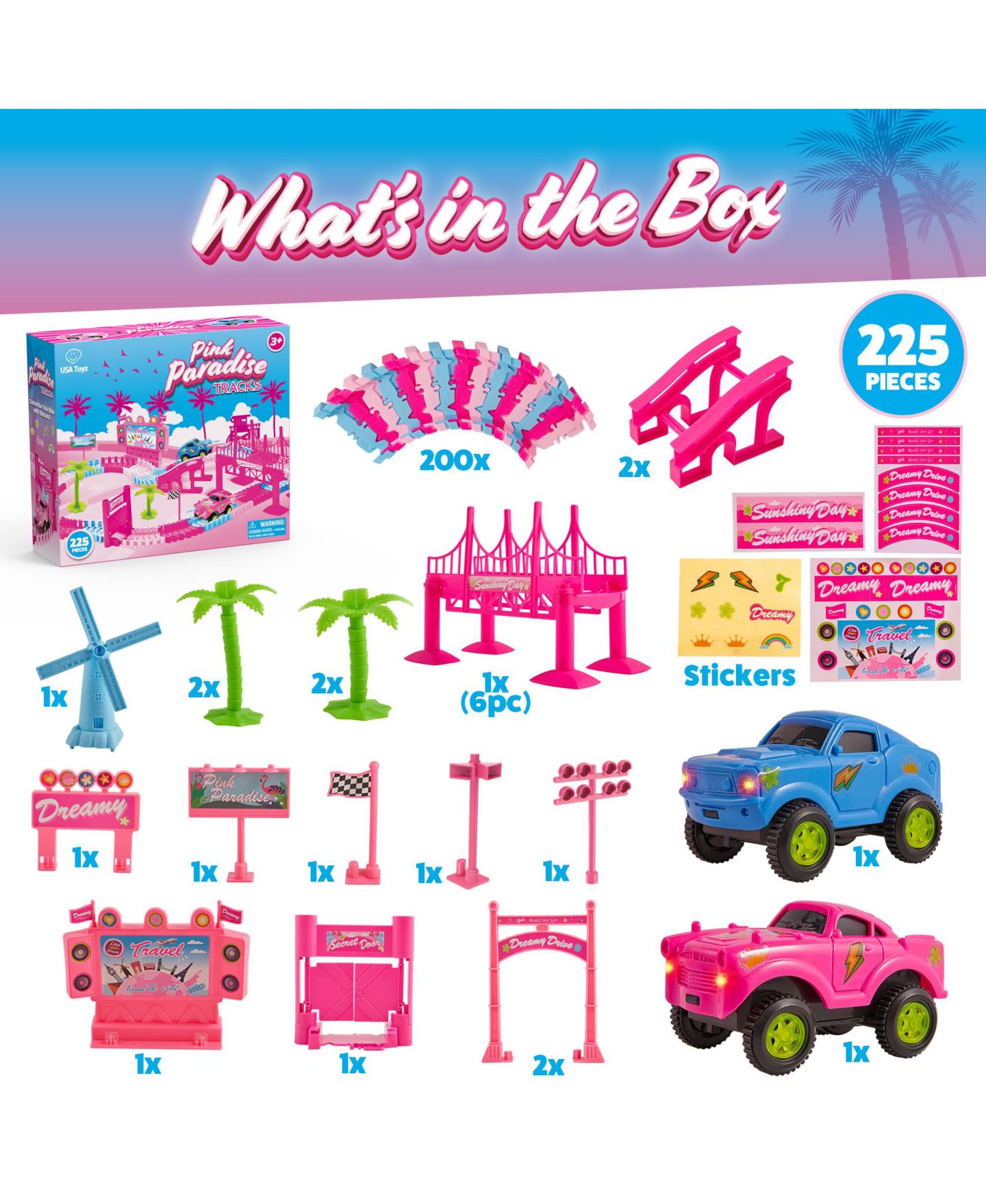 Детские конструкторы USA Toyz Pink Paradise 225-Piece Snap Tracks Set, Ages 3+ — фото 3