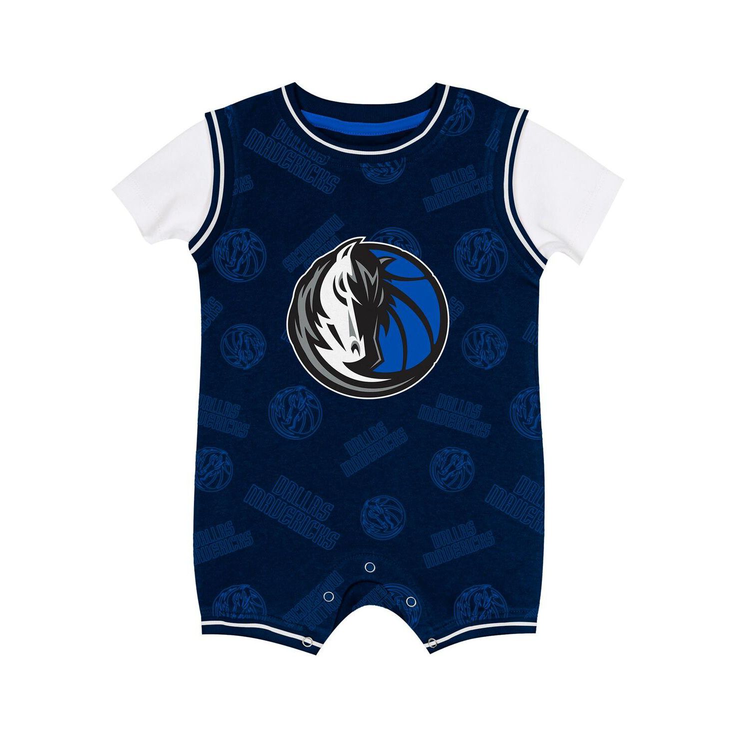 Baby Boys and Girls Navy Dallas Mavericks Logo Mania Romper