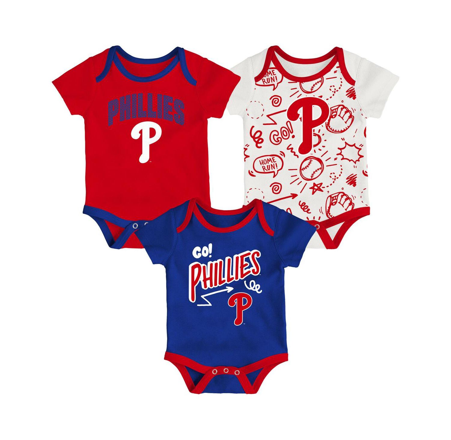 Baby Boys and Girls 3-Piece Philadelphia Phillies All Day Play Bodysuit Set