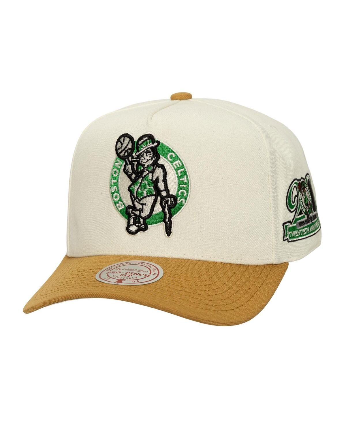 Mitchell & Ness Men's Cream Boston Celtics Ochre Dusted Double Two-toned Pro Crown Adjustable Hat In White
