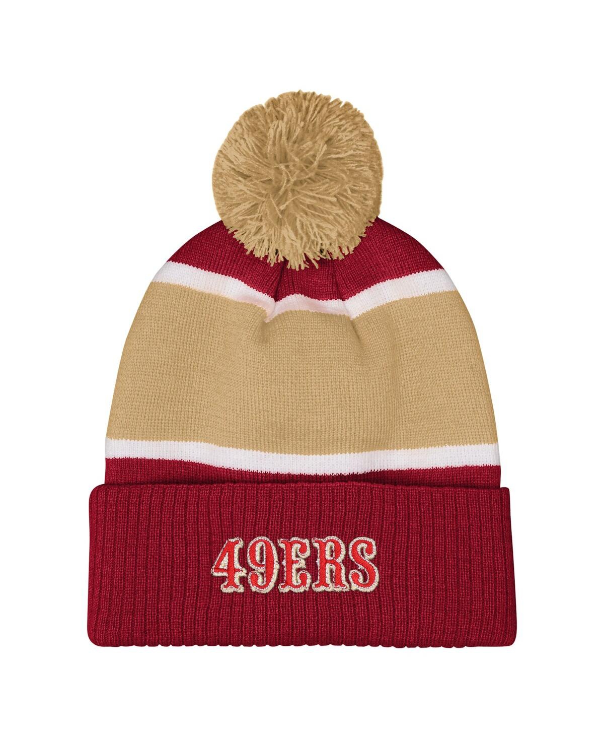 Outerstuff Girls Scarlet San Francisco 49ers Let's Play Cuffed With Pom Knit Hat In Brown