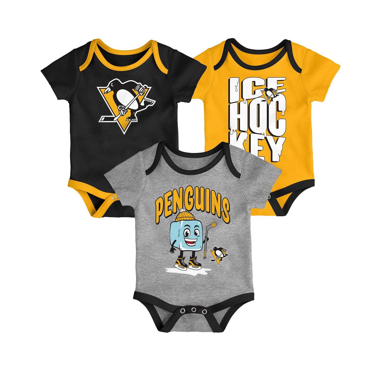 Baby Boys and Girls 3-Piece Pittsburgh Penguins Triple Header Bodysuit Set