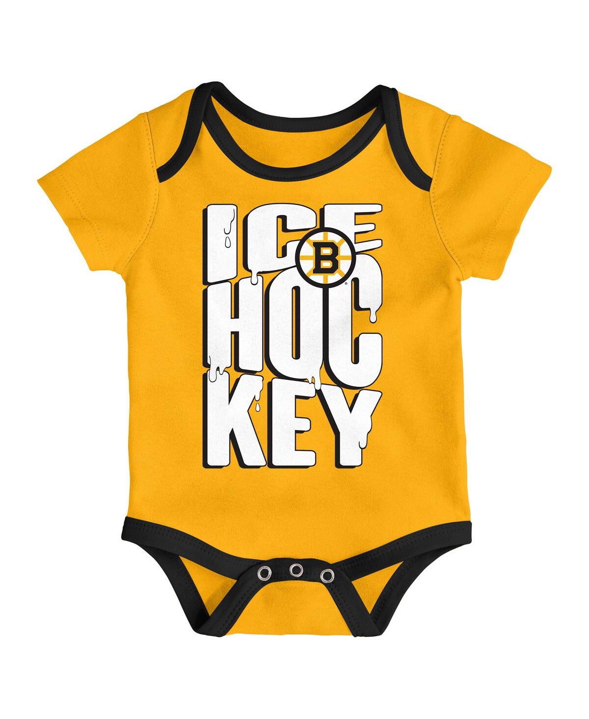 Outerstuff Baby Boys And Girls 3-piece Boston Bruins Triple Header Bodysuit Set In Multi