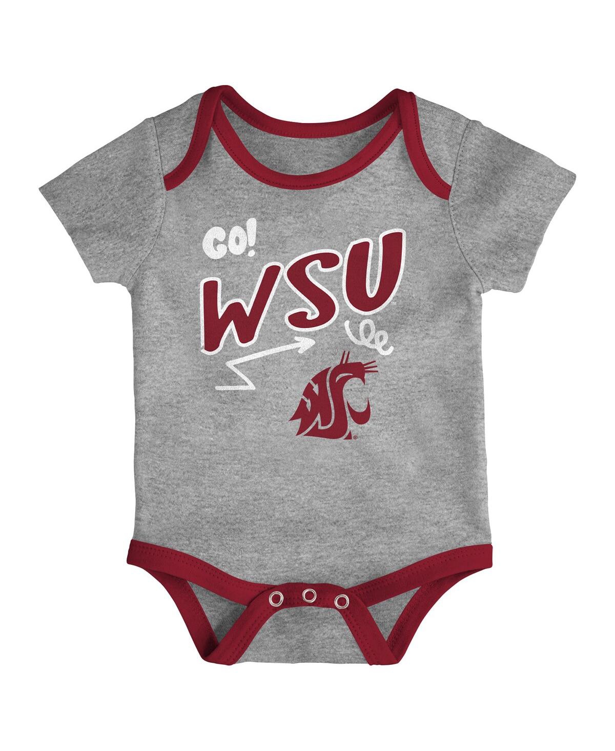Outerstuff Baby Boys And Girls 3-piece Red/black Washington State Cougars All Day Play Bodysuit Set In Burgundy