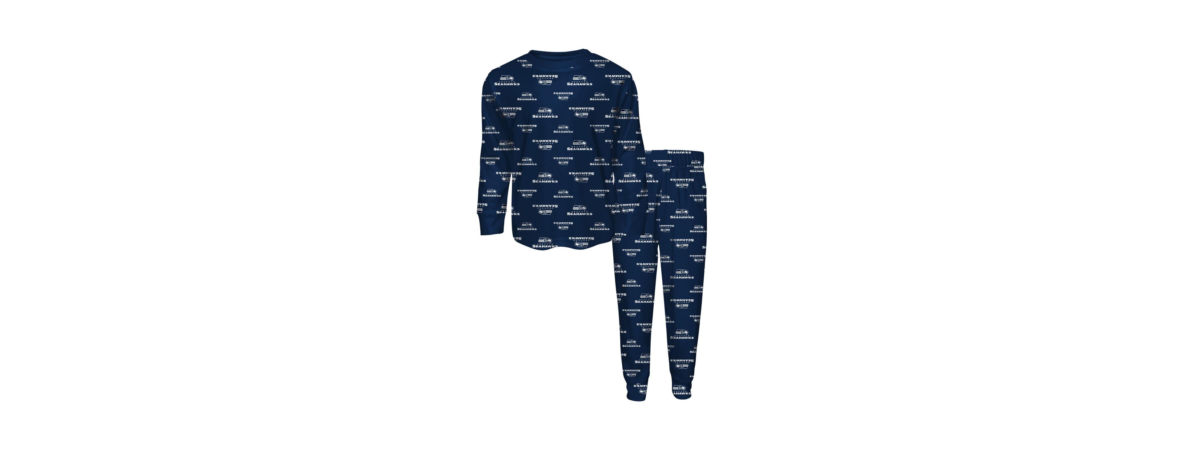 Outerstuff Preschool 2-Piece College Navy Seattle Seahawks All-Over-Print Long Sleeve T-Shirt and Pants Sleep Set