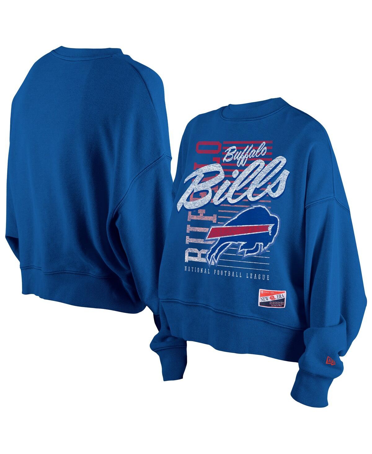 New Era Women's Royal Buffalo Bills Oversized Throwback Mineral Wash Crew Neck Sweatshirt In Blue