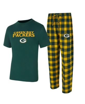 Concepts Sport - Men's Green/Gold Green Bay Packers Big Tall Avondale T-Shirt Flannel Pants Sleep Set