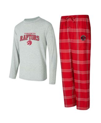 Concepts Sport - Men's Red/Gray Toronto Raptors Petition Long Sleeve Top and Plaid Pant Set