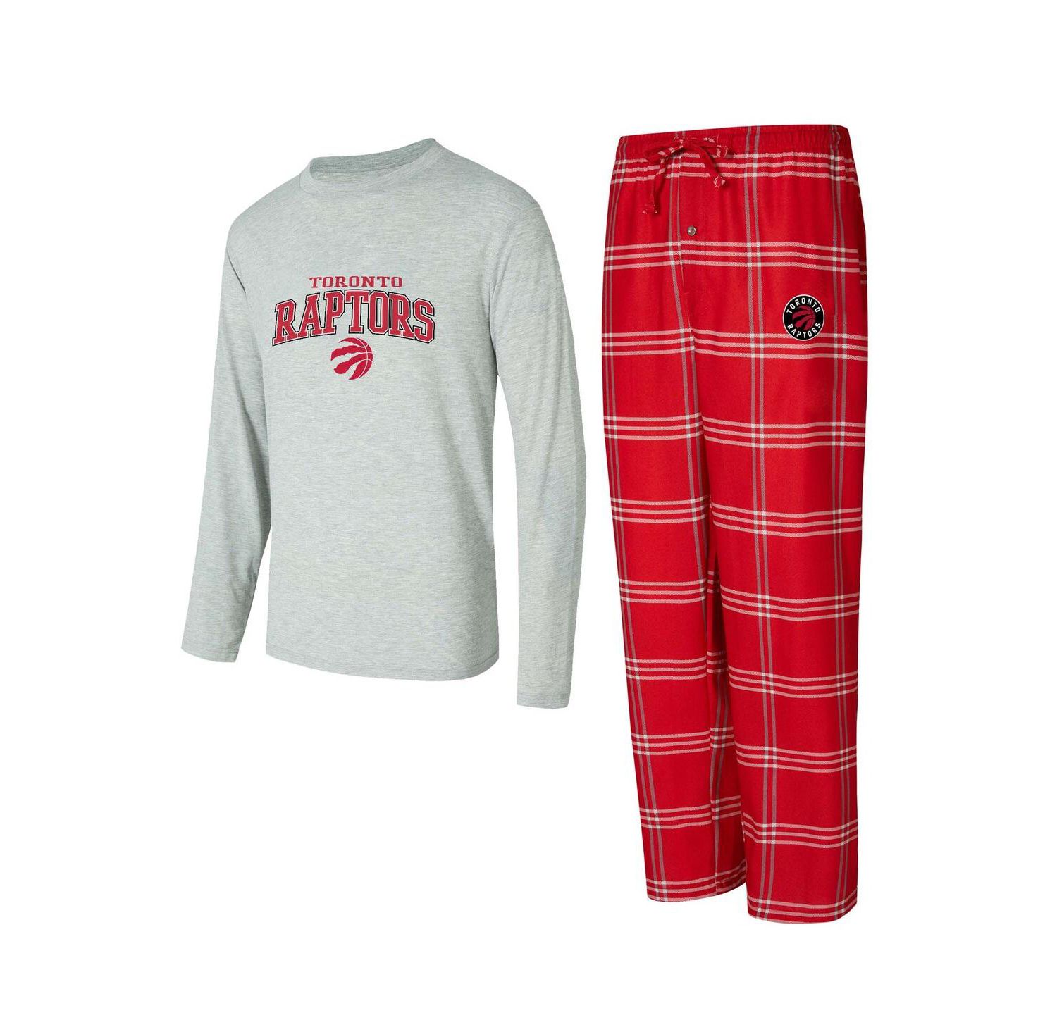 Men's 2-Piece Red/Gray Toronto Raptors Petition Long Sleeve Top and Plaid Pants Set