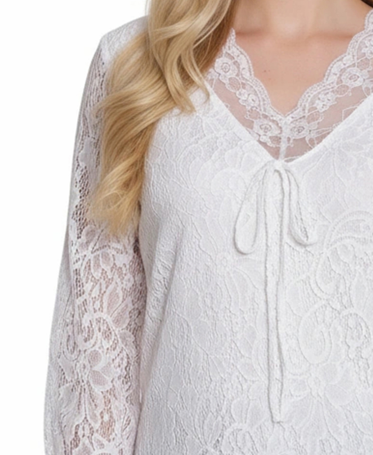 Ny Collection Women's Long Bell Sleeve Lace Top In White