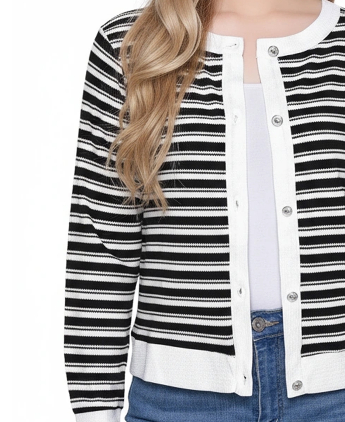 Ny Collection Women's Long Sleeve Ribbed Cardigan Sweater In Black