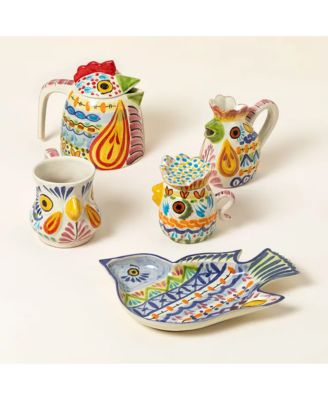 Majolica Rooster Hand-Painted Ceramic Tea Kettle