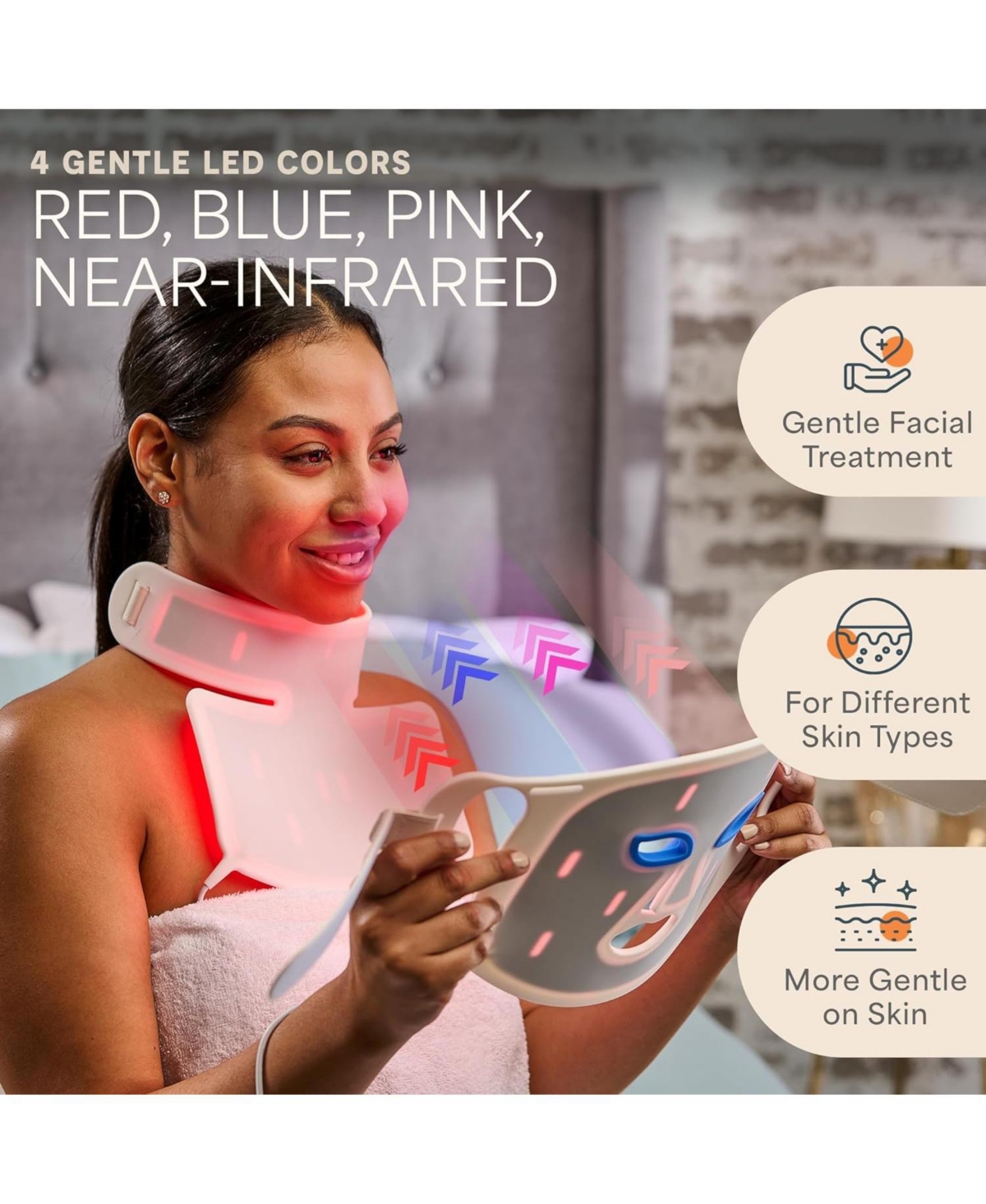 LifePro Red Light Therapy Face Mask with Neck Coverage - 3-Color Led Light Therapy for Skin Care at Home