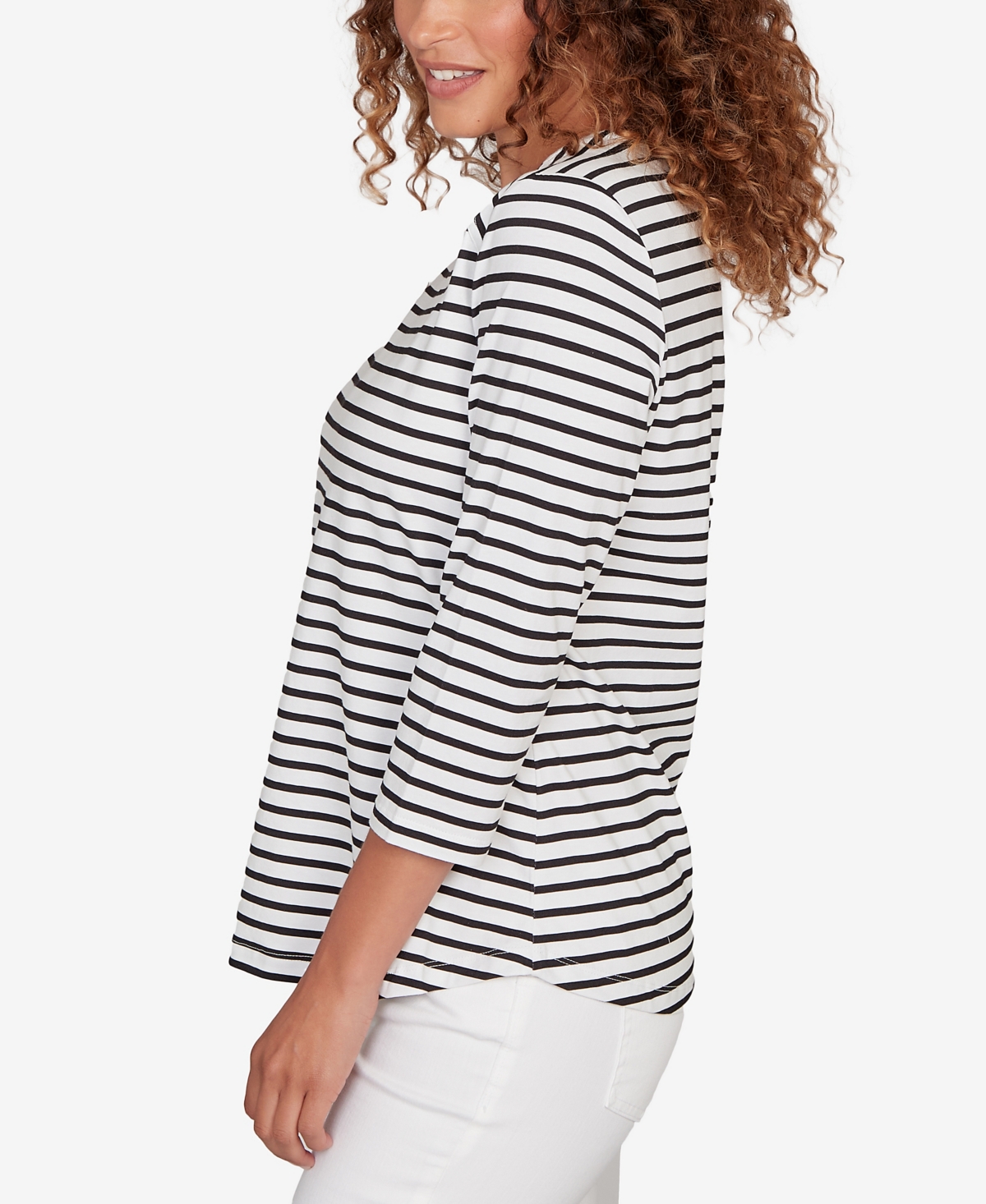 Ruby Rd. Petite Classic Marine Stripe Knit Top In White