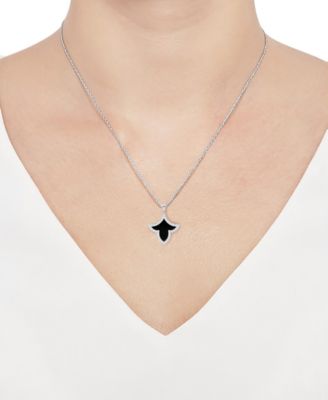 Onyx Inlay (3/4 ct. t.w.) & Lab-Grown White Sapphire (1/3 ct. t.w.) Pendant Necklace in Sterling Silver (also in Jade Inlay)