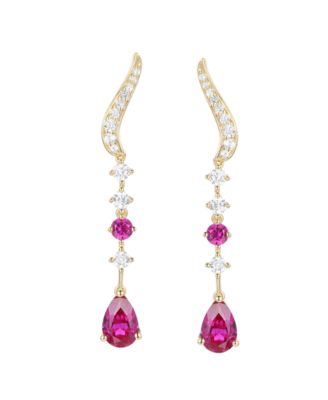 Lab-Grown Ruby (1/6 ct. t.w.) & White Sapphire (1/2 ct. t.w.) Earring in 14k Gold Over Sterling Silver (also in Emerald & Sapphire)