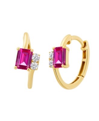 Lab-Grown Ruby (1-1/3 ct. t.w.) & White Sapphire (1/5 ct. t.w.) Earring in 14k Gold Over Sterling Silver (also in Emerald & Sapphire)