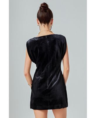 Women's Velvet Power Shoulder Mini Dress