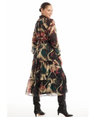 Women's Mock-Neck Chiffon Midi Dress