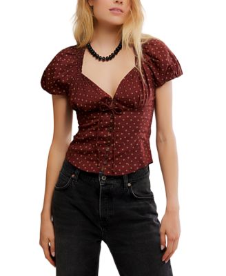 Free People - Women's Summer Printed Sweetheart Neck Blouse