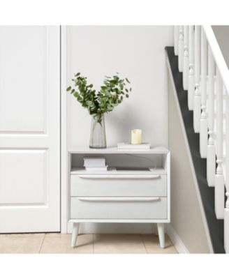 Kay Mid-century Modern 2 - Drawer End Table with  Built-In Outlets