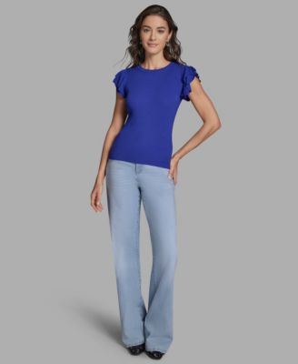 Women's Crewneck Ruffle Sleeve Sweater Top