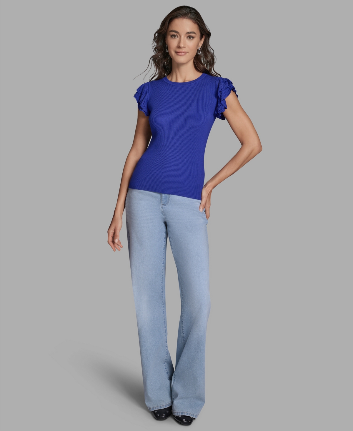 Bcbg Women's Crewneck Ruffle Sleeve Sweater Top