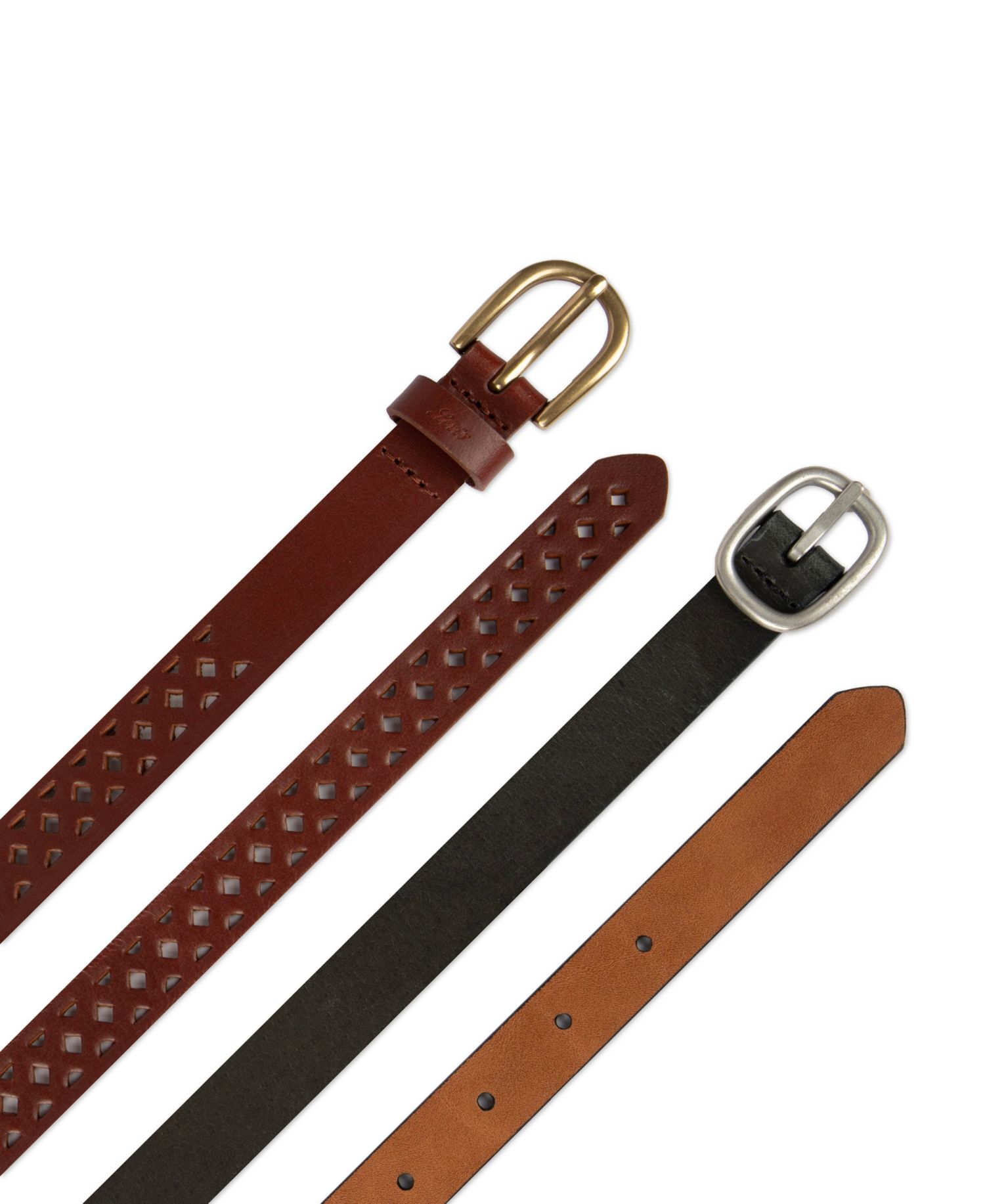 Women's 2-Pack Perforated and Reversible Skinny Casual Belt Set