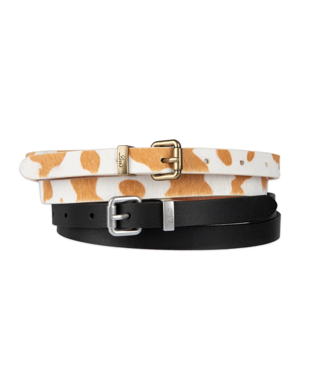 Levi's Women's 2-pack Solid Cow Print Skinny Casual Belt Set