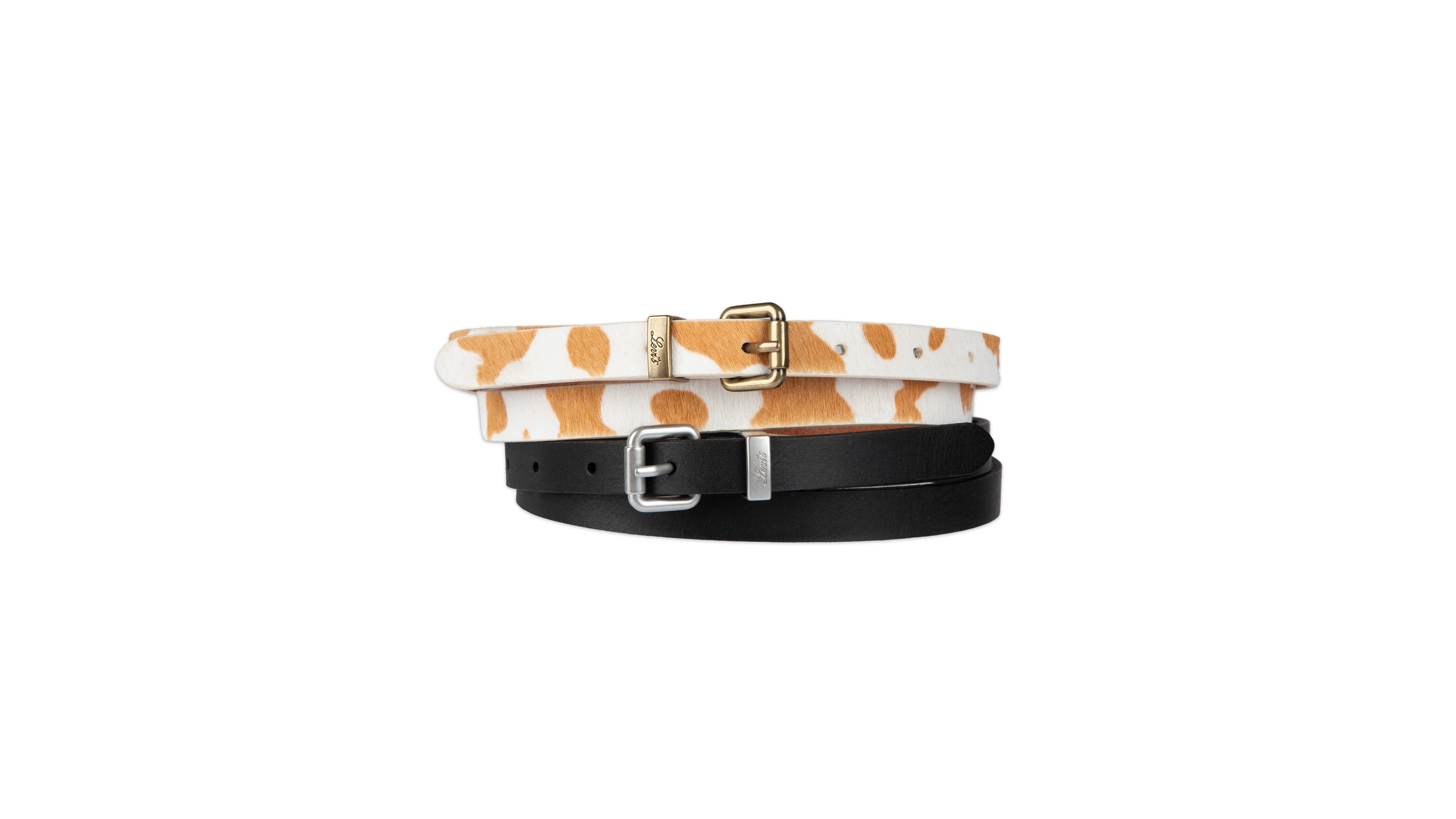 Levi's Women's 2-Pack Solid Cow Print Skinny Casual Belt Set