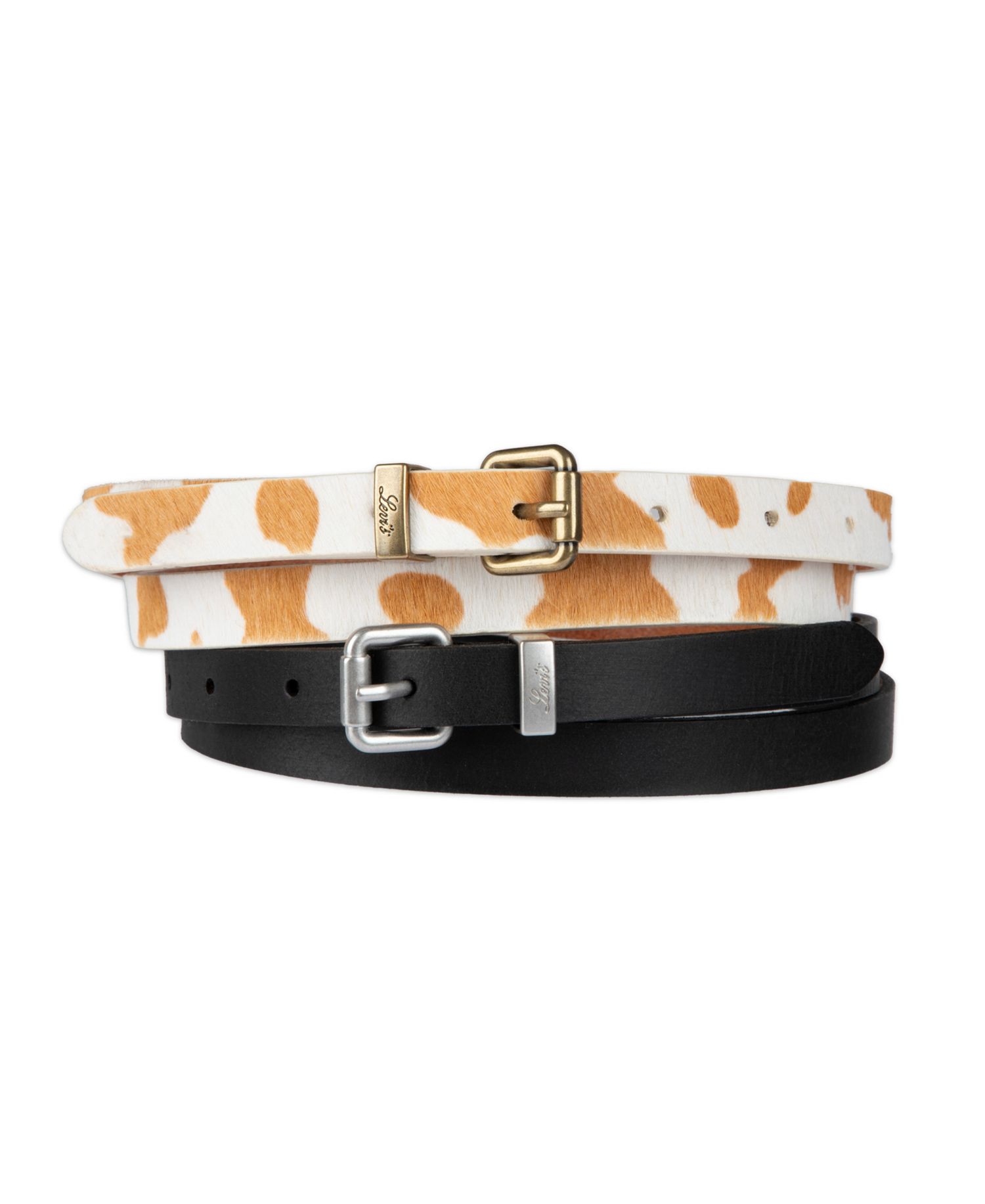 Women's 2-Pack Solid Cow Print Skinny Casual Belt Set