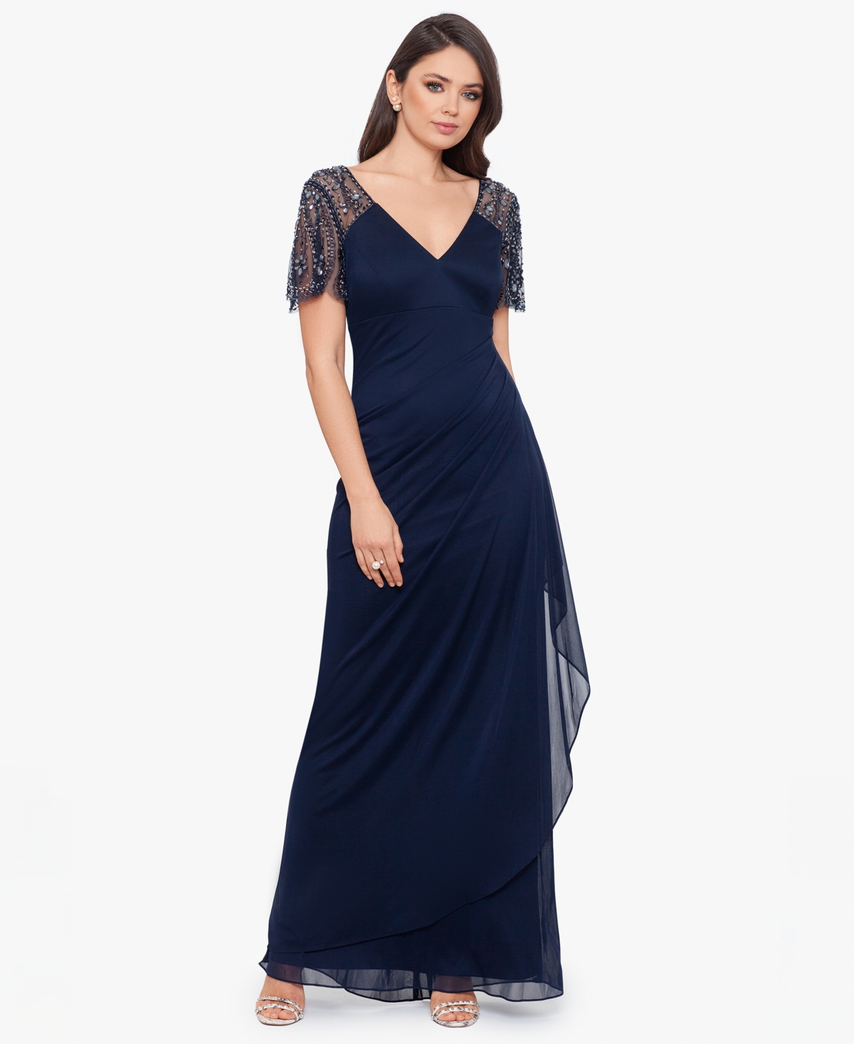 Xscape Petite Embellished Chiffon Gown In Blue